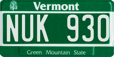 VT license plate NUK930