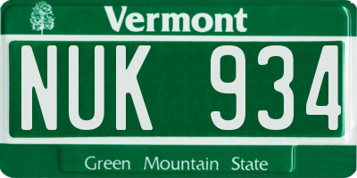 VT license plate NUK934