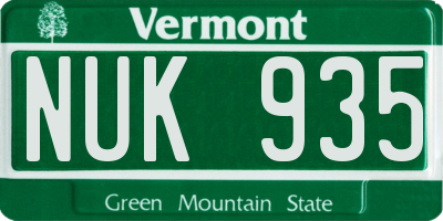 VT license plate NUK935