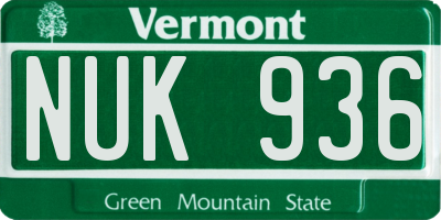 VT license plate NUK936