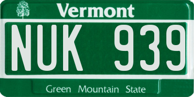 VT license plate NUK939