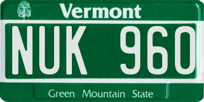 VT license plate NUK960