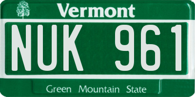 VT license plate NUK961