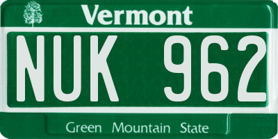 VT license plate NUK962