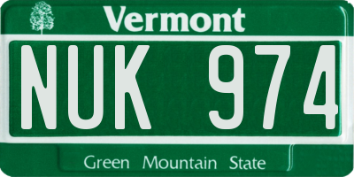 VT license plate NUK974
