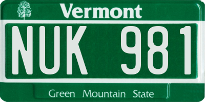 VT license plate NUK981