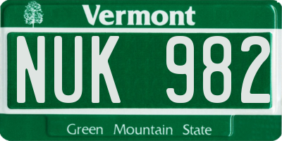 VT license plate NUK982