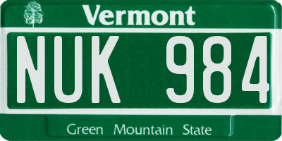 VT license plate NUK984