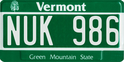 VT license plate NUK986