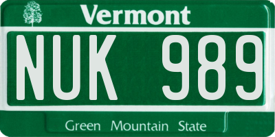 VT license plate NUK989