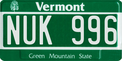 VT license plate NUK996