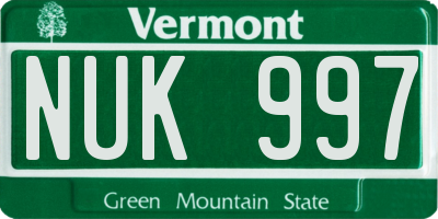 VT license plate NUK997