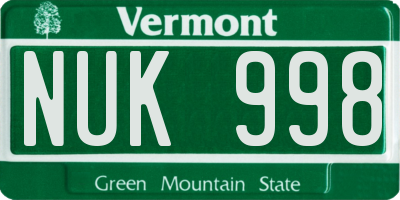 VT license plate NUK998