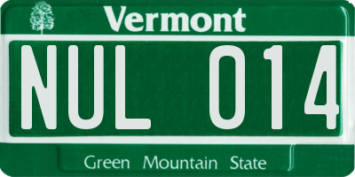 VT license plate NUL014