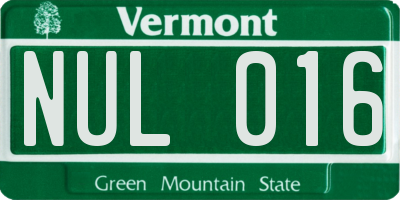 VT license plate NUL016