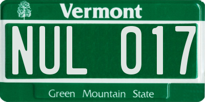 VT license plate NUL017