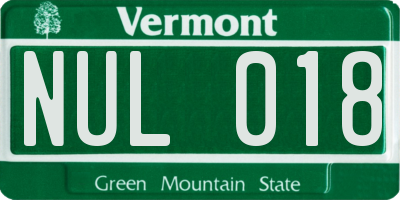 VT license plate NUL018