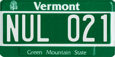 VT license plate NUL021