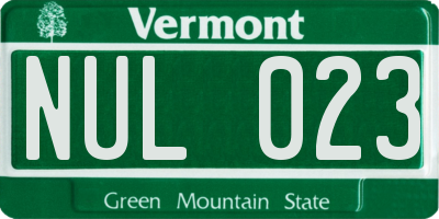 VT license plate NUL023