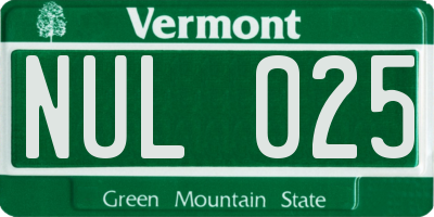 VT license plate NUL025