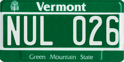VT license plate NUL026