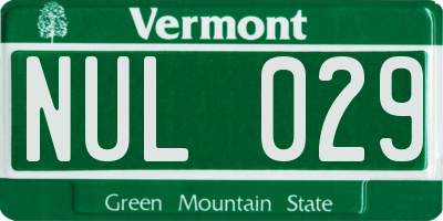 VT license plate NUL029
