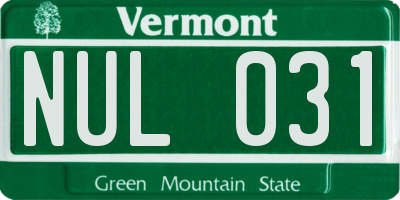 VT license plate NUL031