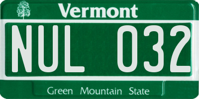 VT license plate NUL032