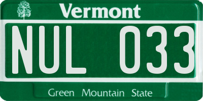 VT license plate NUL033