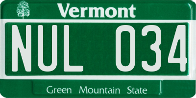 VT license plate NUL034