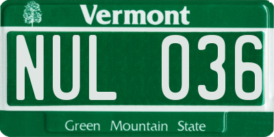 VT license plate NUL036