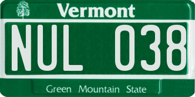 VT license plate NUL038