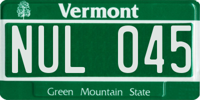VT license plate NUL045