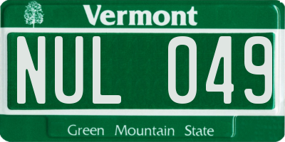 VT license plate NUL049