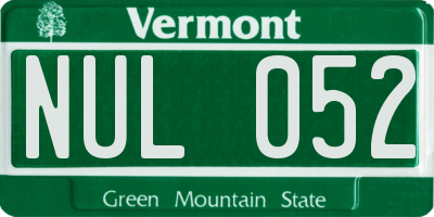 VT license plate NUL052