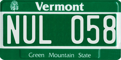 VT license plate NUL058