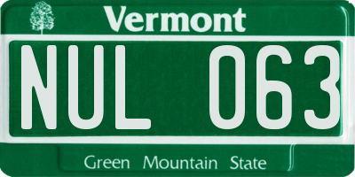 VT license plate NUL063
