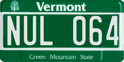 VT license plate NUL064