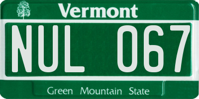 VT license plate NUL067