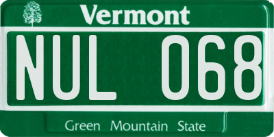 VT license plate NUL068