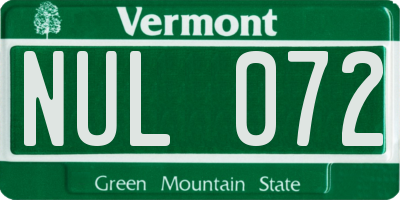 VT license plate NUL072