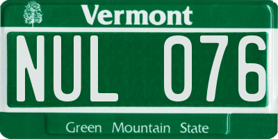 VT license plate NUL076