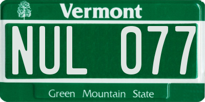 VT license plate NUL077