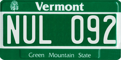 VT license plate NUL092