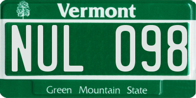 VT license plate NUL098