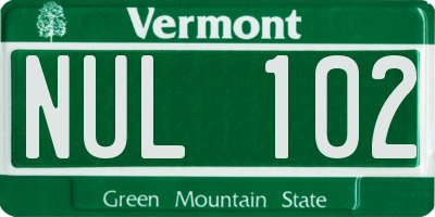 VT license plate NUL102
