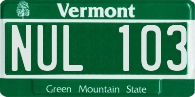 VT license plate NUL103