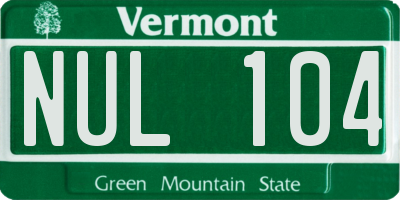 VT license plate NUL104