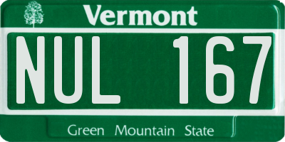 VT license plate NUL167