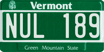 VT license plate NUL189